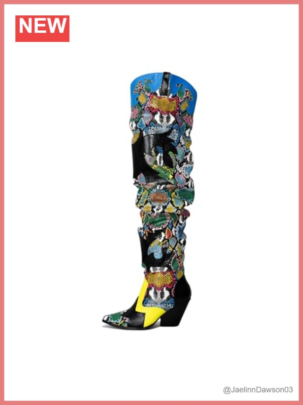Faux Leather Thigh High Western Boots Chunky Heel Over the Knee